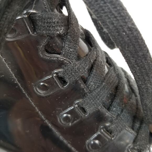 Circus by Sam Edelman Women's Black Lace Up Lug Sole Shiny Rubber Rain Boots 9 - Picture 6 of 11